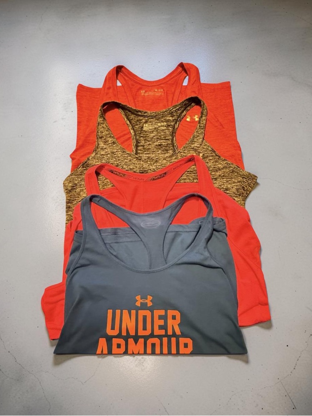4 Under Armour Women's Racerback Tank Stack - Gray and Orange